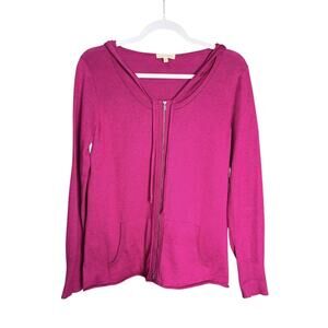 Eileen Fisher S Organic Cotton Hooded Zip Cardigan Pink Sustainable Quiet Luxury